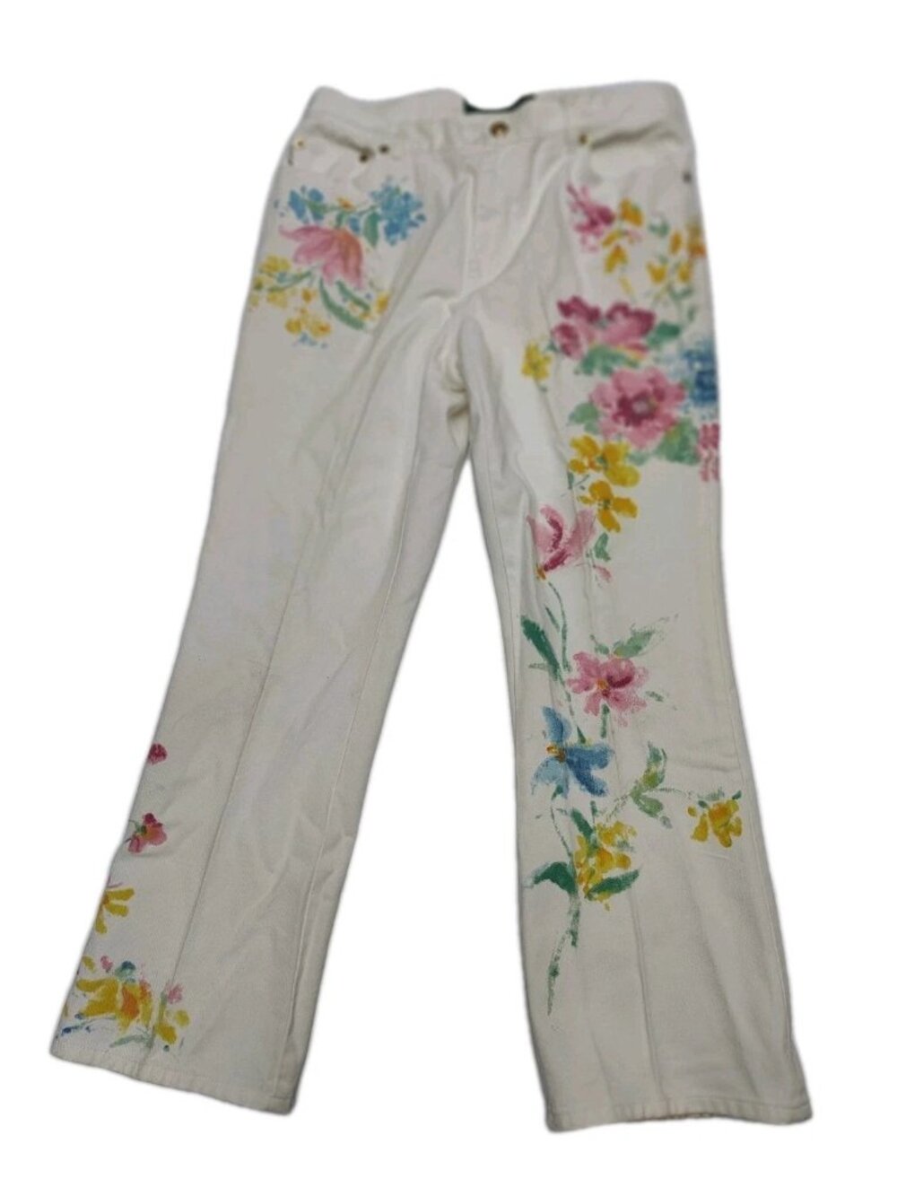 Lauren Ralph Lauren Petite 10P White Floral Bootcut Jeans W30 L28